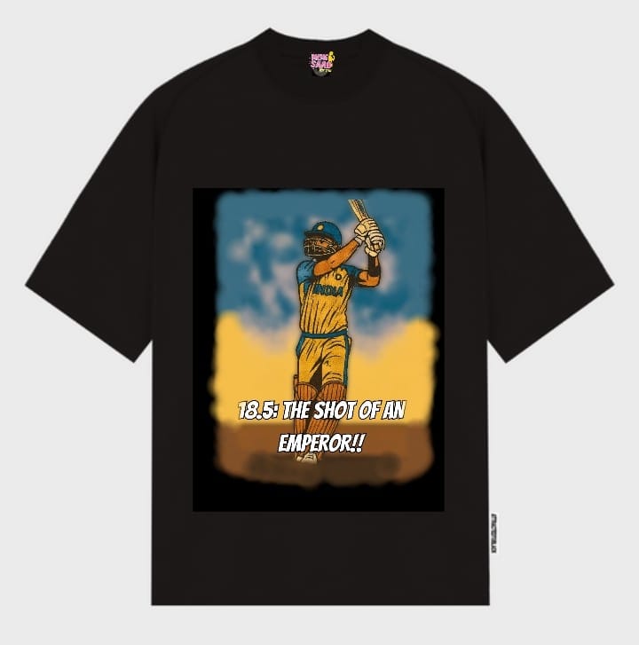 KING KOHLI - 18.5 SHOT OF AN EMPEROR 240 GSM OVERSIZED BLACK T SHIRT