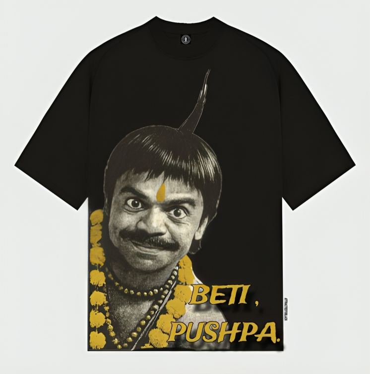 RAJPAL YADAV ( BETI PUSHPA ) BHOOL BHULAIYAA OVERSIZED BLACK T SHIRT .